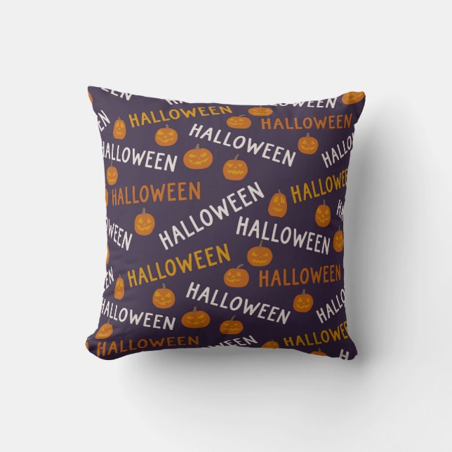 Halloween Pumpkins and Typography Pattern Cushion (Front)