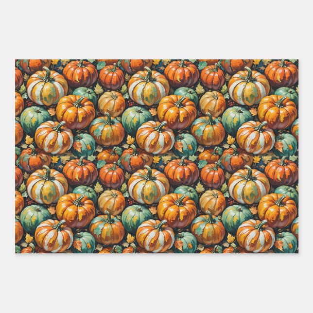 Halloween, Pumpkins and Witches. Pumpkins, Fall,  Wrapping Paper Sheet (Front)