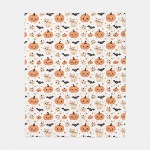 Halloween Pumpkins Bats Cats - Cheerful Fleece Blanket