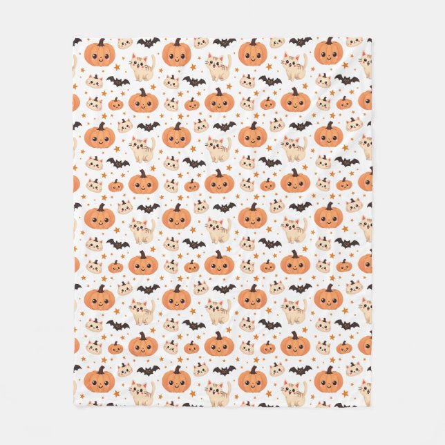 Halloween Pumpkins Bats Cats - Cheerful Fleece Blanket (Front)