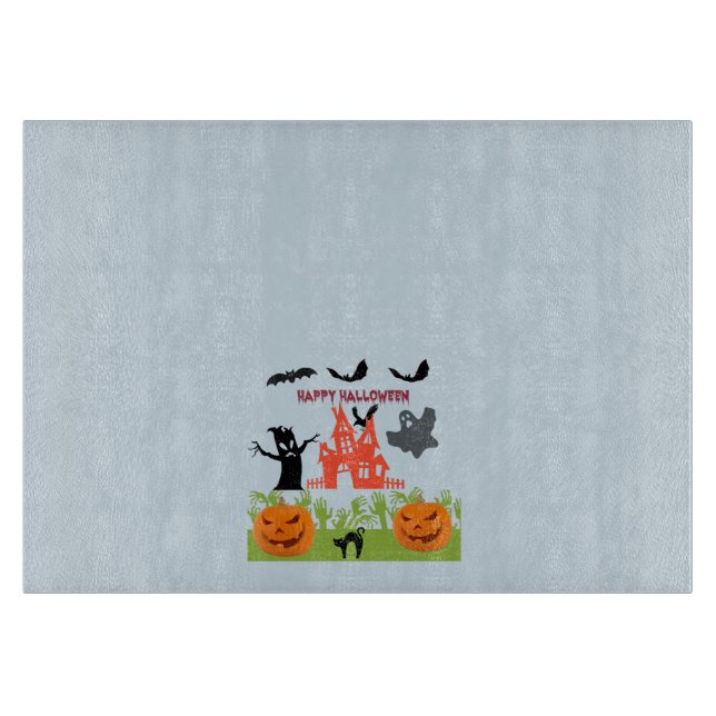 Halloween Pumpkins, Bats, Frightful Tree and Ghost Cutting Board (Front)