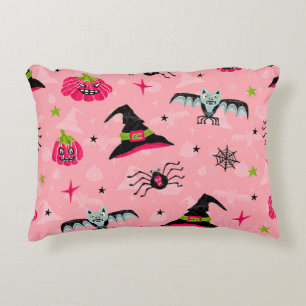 Halloween pumpkins, bats: seamless background. decorative cushion