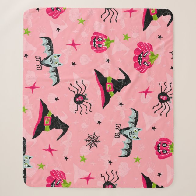 Halloween pumpkins, bats: seamless background. sherpa blanket (Front)