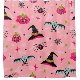 Halloween pumpkins, bats: seamless background. shower curtain