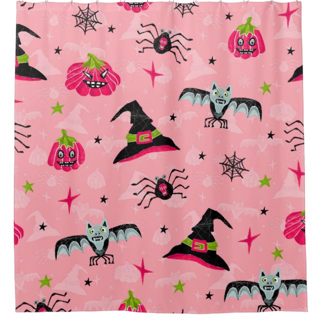 Halloween pumpkins, bats: seamless background. shower curtain (Front)