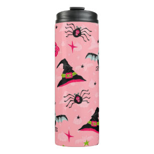 Halloween pumpkins, bats: seamless background. thermal tumbler