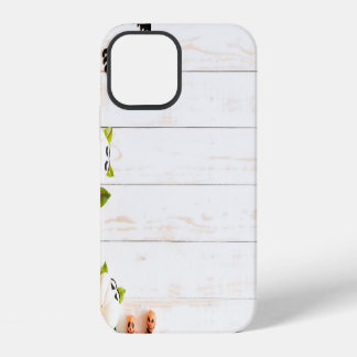 Halloween pumpkins, bats, spider top view. iPhone 12 case