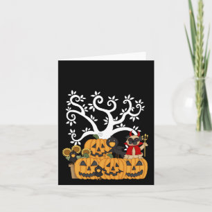 Halloween Pumpkins, Black Birds and Pug Dog Card
