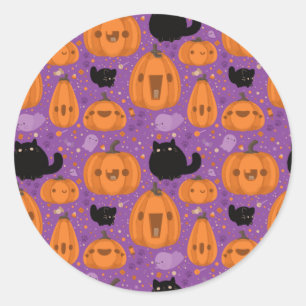 Halloween Pumpkins, Black Cats and Ghost Classic Round Sticker