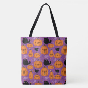Halloween Pumpkins Black Cats and Ghost Tote Bag
