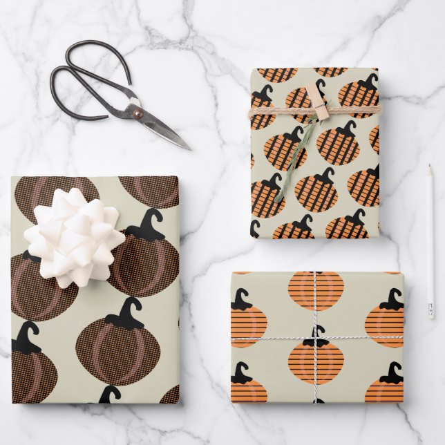 Halloween Pumpkins Boho Wrapping Paper Sheets (Front)