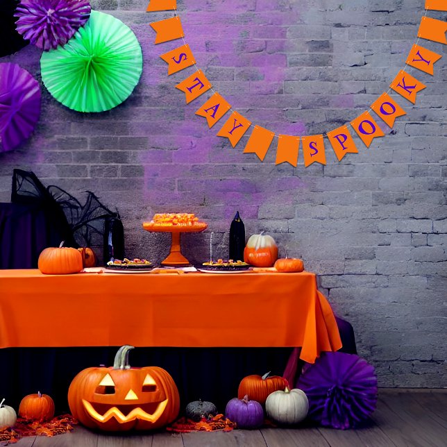 Halloween Pumpkins Bunting (Customizable Halloween Bunting Flags. "Stay Spooky" written on orange background)