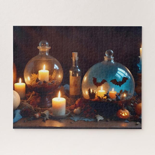 Halloween Pumpkins Candles Cute Spooky Festive Art Jigsaw Puzzle (Horizontal)