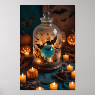 Halloween Pumpkins Candles Cute Spooky Festive Art Poster