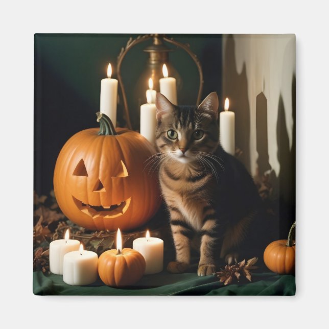 Halloween Pumpkins Cat Cute Spooky Festive Magic Magnet (Front)