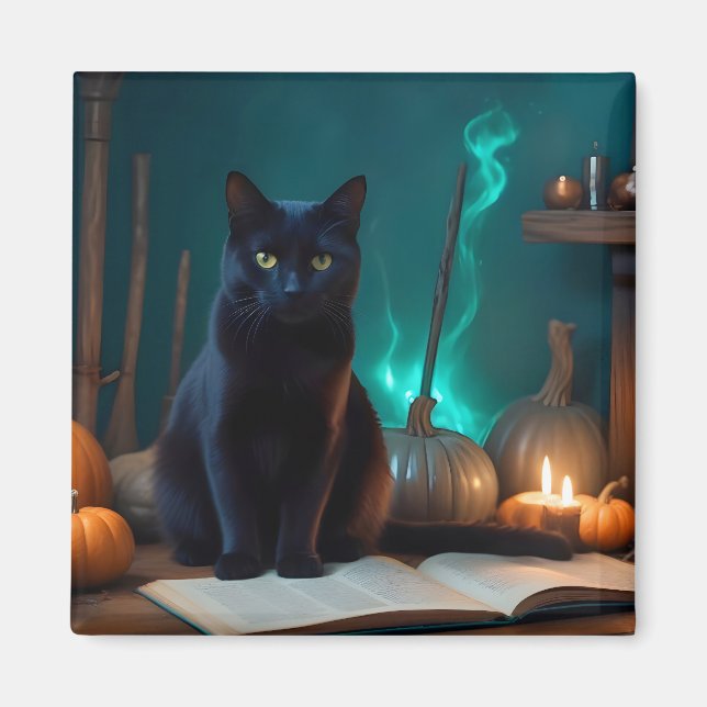 Halloween Pumpkins Cat Cute Spooky Festive Magic Magnet (Front)