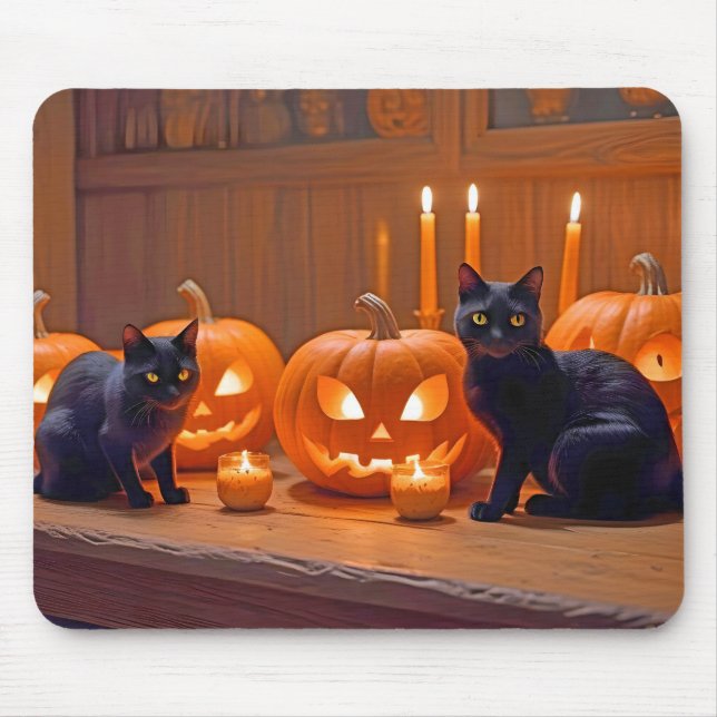 Halloween Pumpkins Cat Cute Spooky Festive Magic Mouse Pad (Front)