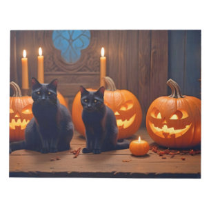 Halloween Pumpkins Cat Cute Spooky Festive Magic Notepad