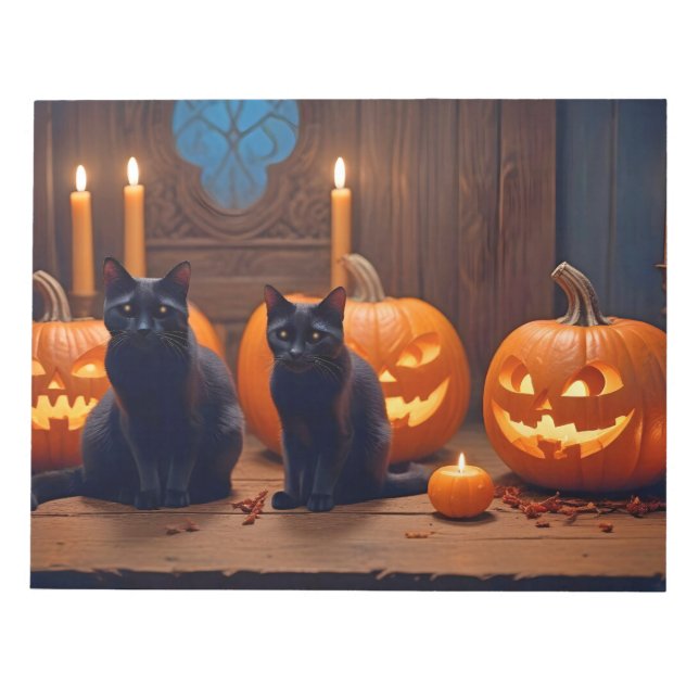 Halloween Pumpkins Cat Cute Spooky Festive Magic Notepad (Front)