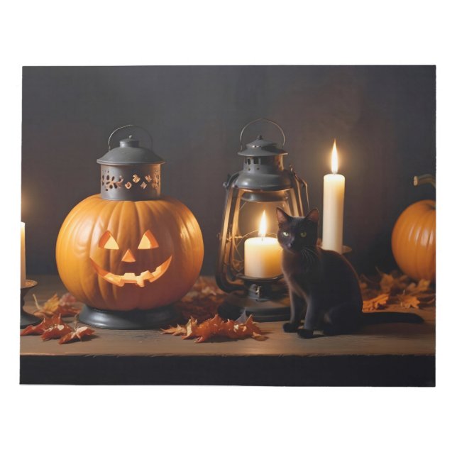 Halloween Pumpkins Cat Cute Spooky Festive Magic Notepad (Front)