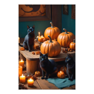 Halloween Pumpkins Cat Cute Spooky Festive Magic Photo Print