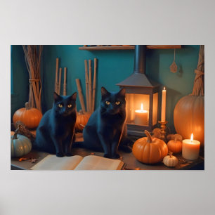 Halloween Pumpkins Cat Cute Spooky Festive Magic Poster