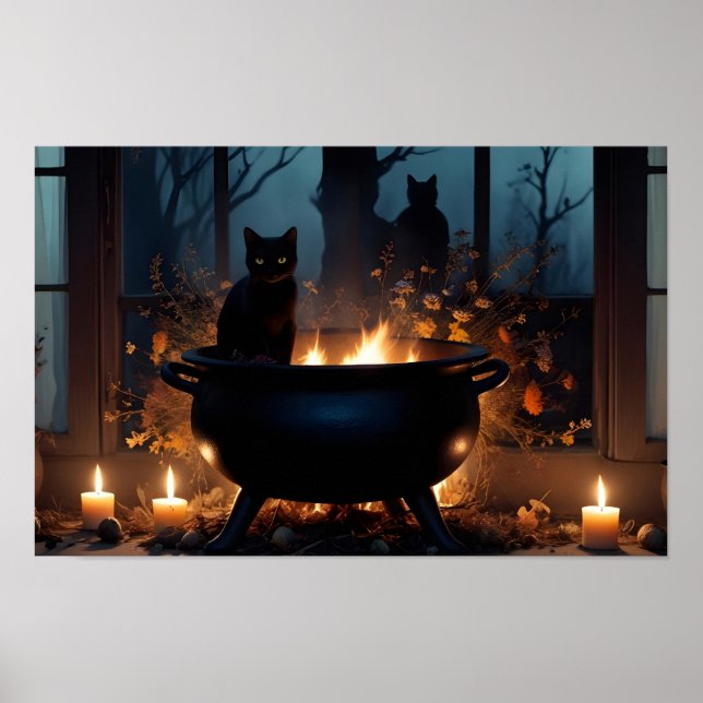 Halloween Pumpkins Cat Cute Spooky Festive Magic Poster (Front)