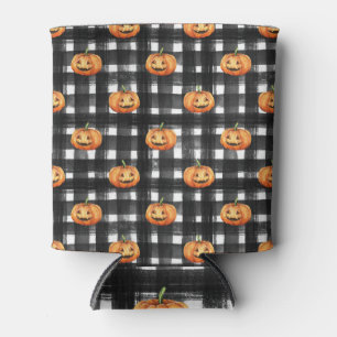 Halloween Pumpkins: Chequered Charm. Can Cooler