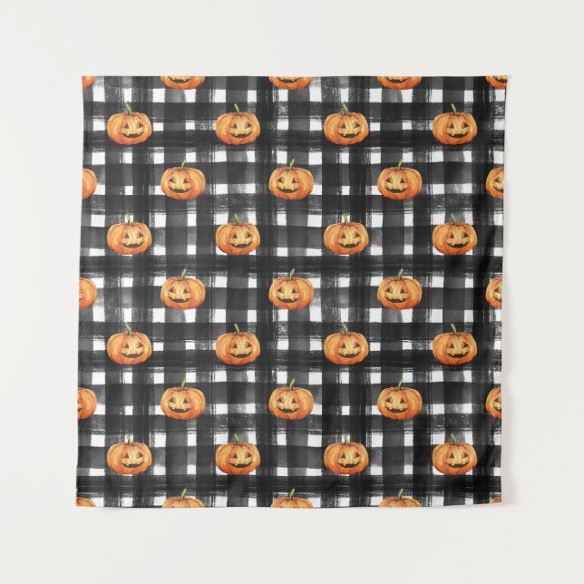 Halloween Pumpkins: Chequered Charm. Tapestry (Front)