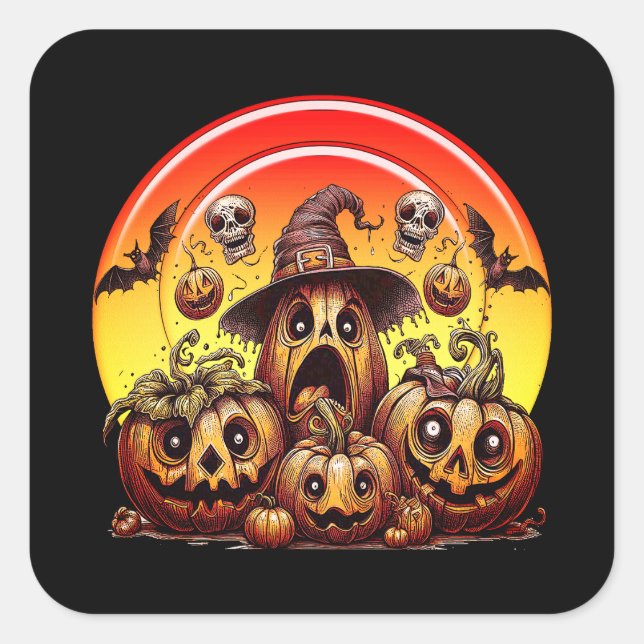 Halloween Pumpkins Classic Square Stickers (Front)