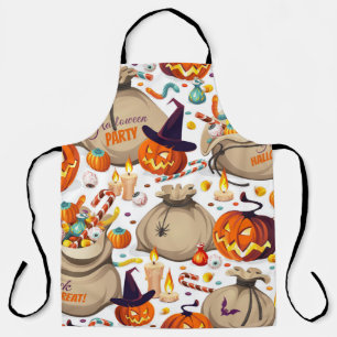 Halloween pumpkins, colourful sweets, seamless pat apron