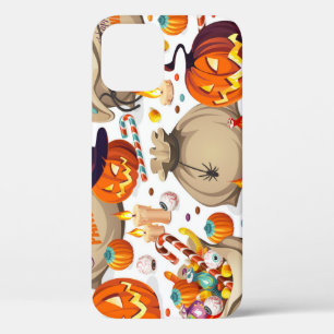 Halloween pumpkins, colourful sweets, seamless pat iPhone 12 case