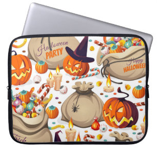 Halloween pumpkins, colourful sweets, seamless pat laptop sleeve