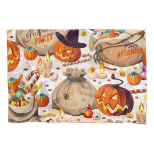 Halloween pumpkins, colourful sweets, seamless pat pillowcase