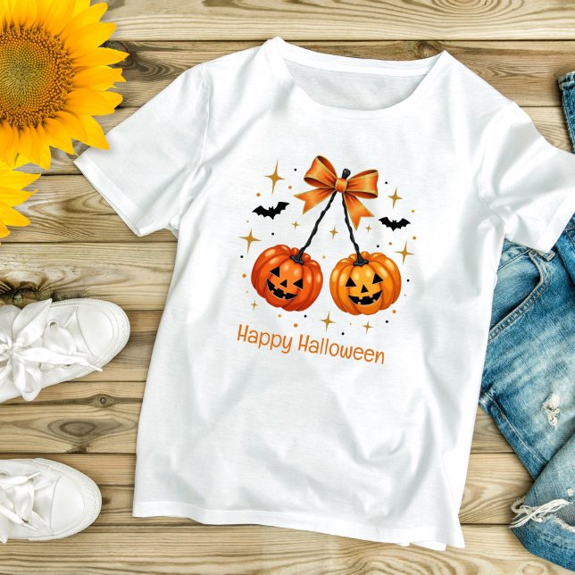 Halloween Pumpkins Coquette Aesthetic Orange Bow T-Shirt (Halloween Pumpkins, Orange Bow Coquette Aesthetic T-shirt for her)