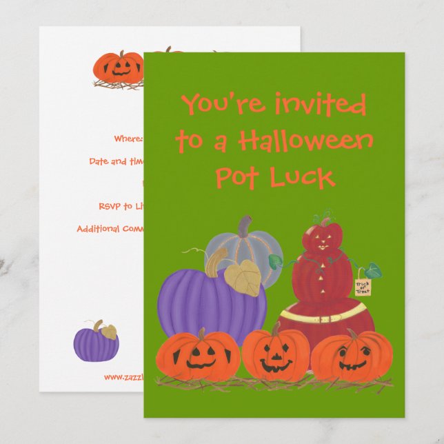 Halloween Pumpkins Custom Dinner Invitations (Front/Back)