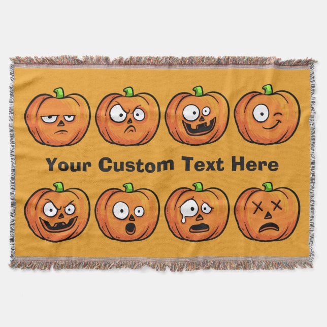 Halloween Pumpkins custom text throw blanket (Front)