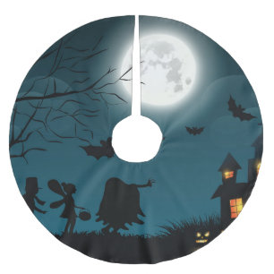 Halloween Pumpkins: Dark Castle Blue Moon Brushed Polyester Tree Skirt