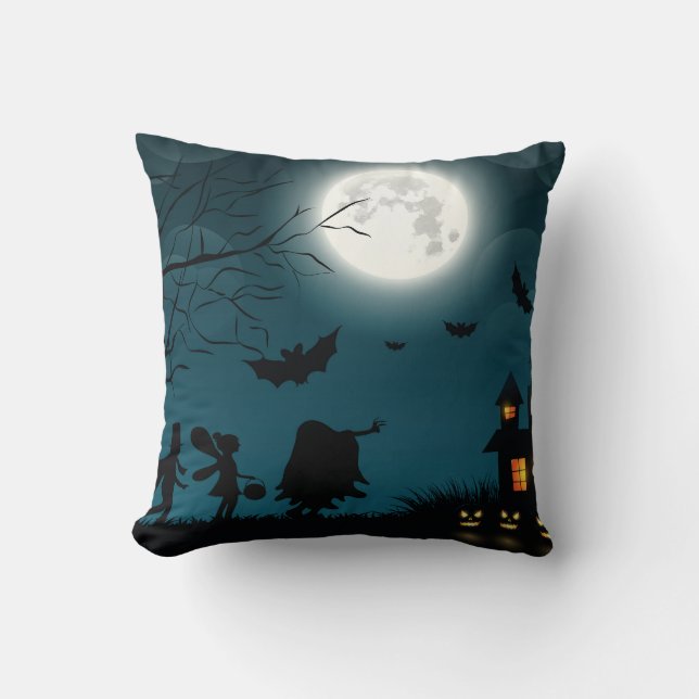 Halloween Pumpkins: Dark Castle Blue Moon Cushion (Front)