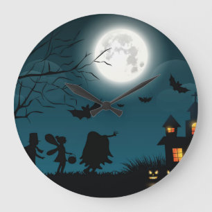 Halloween Pumpkins: Dark Castle Blue Moon Large Clock