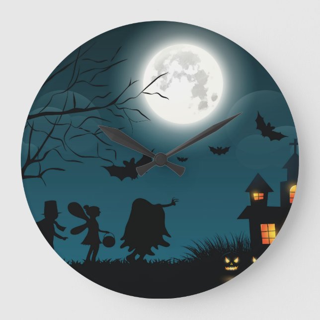 Halloween Pumpkins: Dark Castle Blue Moon Large Clock (Front)