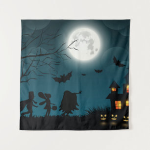 Halloween Pumpkins: Dark Castle Blue Moon Tapestry