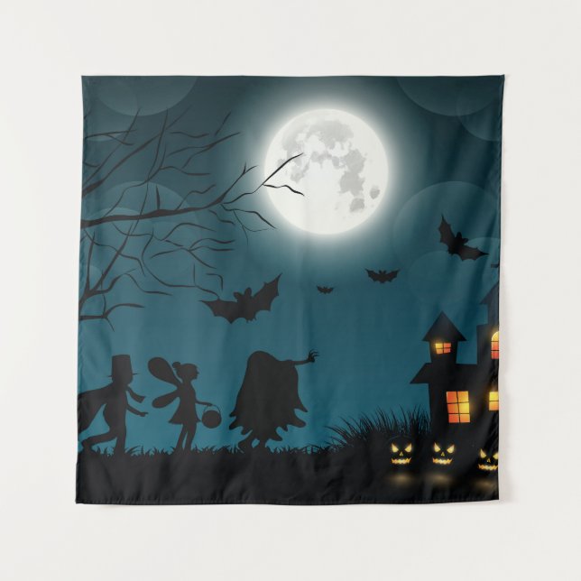 Halloween Pumpkins: Dark Castle Blue Moon Tapestry (Front)