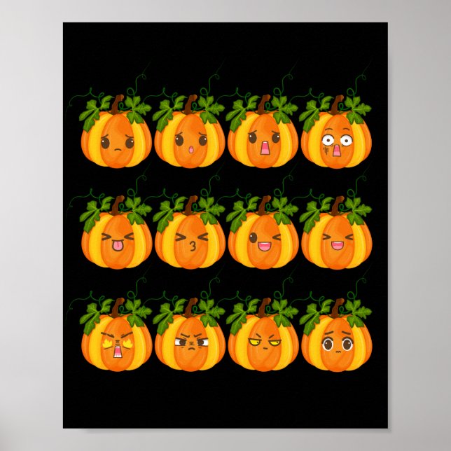Halloween Pumpkins Emotions Emoji Face Poster (Front)