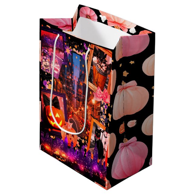 Halloween Pumpkins Feminine Black Medium Gift Bag (Front Angled)