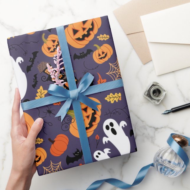 HALLOWEEN PUMPKINS GHOSTS AND BATS WRAPPING PAPER (Gifting)