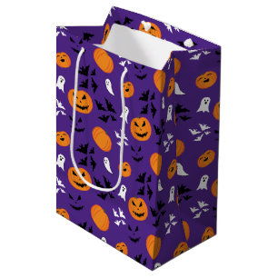 Halloween pumpkins ghosts bats fun purple pattern medium gift bag