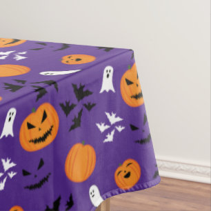 Halloween pumpkins ghosts bats fun purple pattern tablecloth