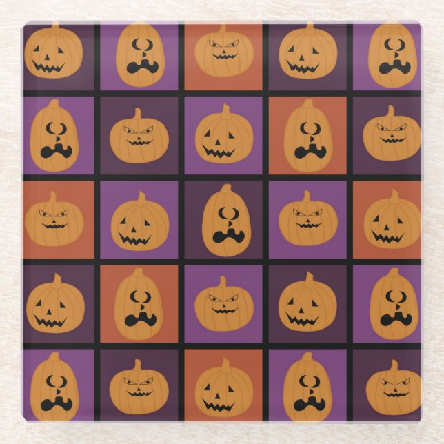 Halloween pumpkins glass coaster (Front)