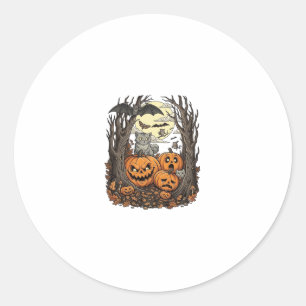 Halloween Pumpkins Grey Cat Bat Full Moon Woods Classic Round Sticker